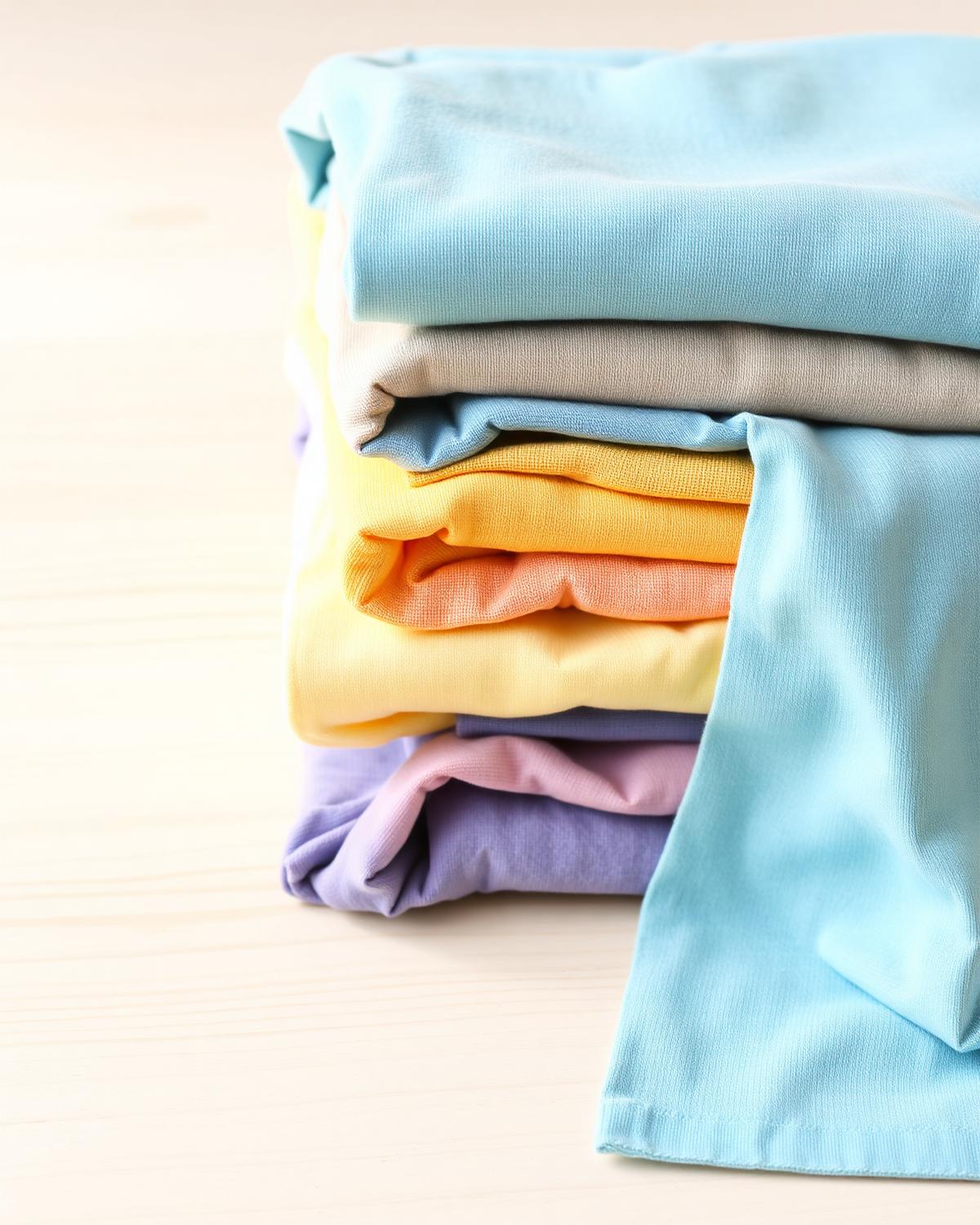 Neatly folded stack of freshly laundered children's clothing