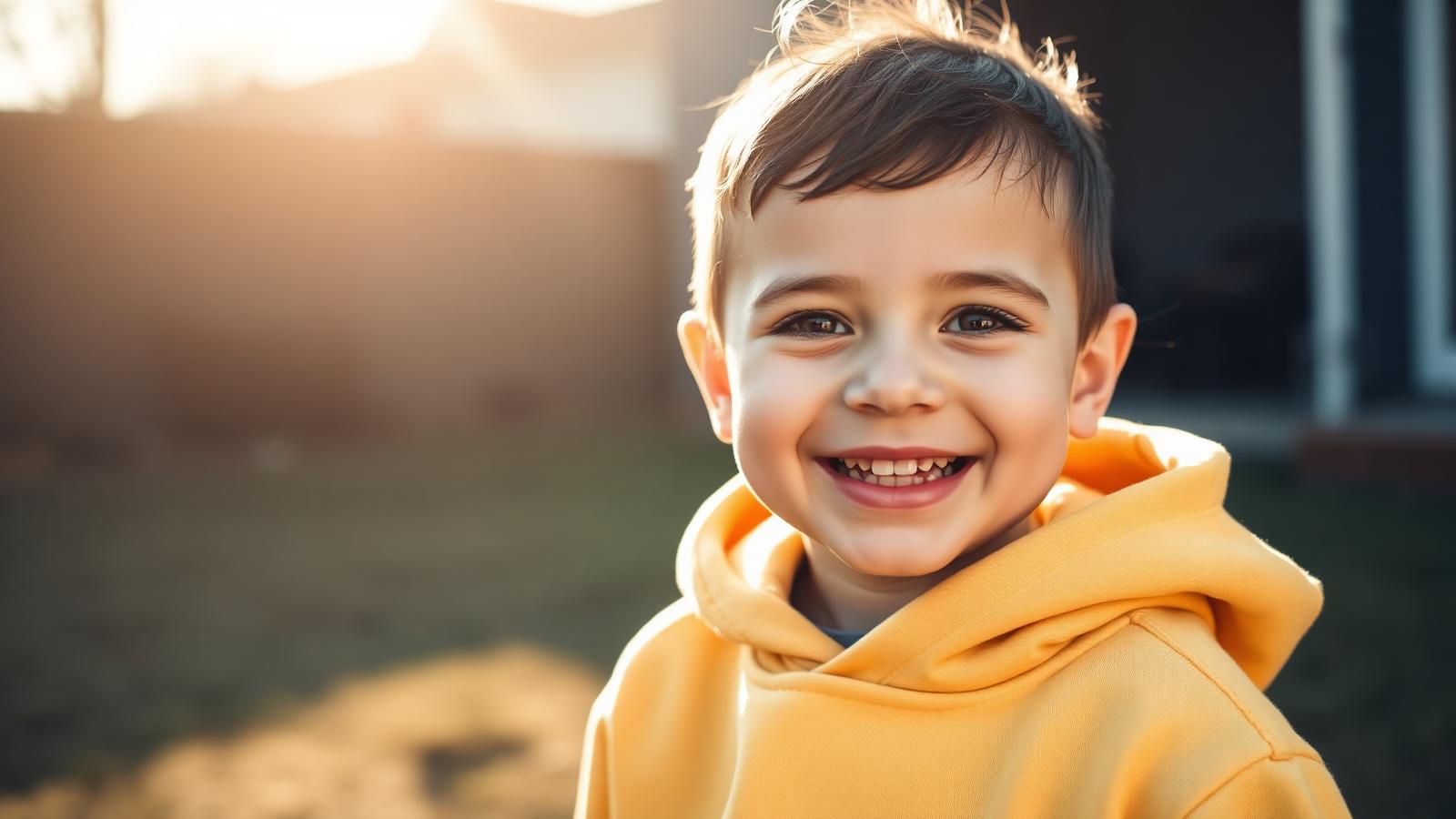 Smiling child wearing a fresh, clean hoodie